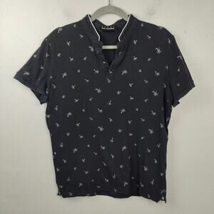 The Kooples Sport Mandarin Collar Polo Shirt Medium Black Palm Tree‎ Embroidered